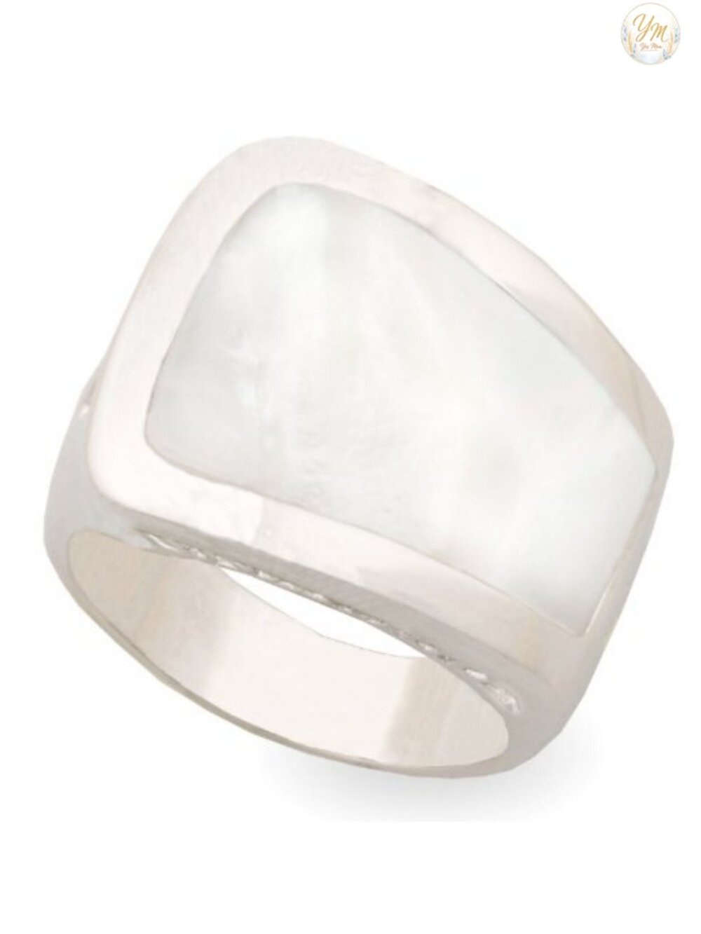 Rhodium Plated Mother of Pearl Cocktail Ring Bead Set Round